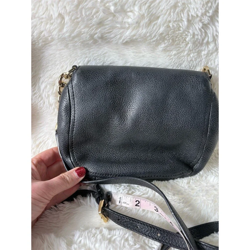 Michael Kors Crossbody Bag Womens Small Black Flap Gold Chain Strap COA - Picture 3 of 10